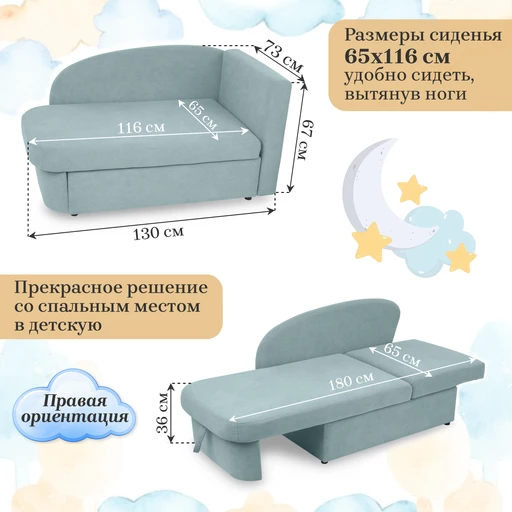 Диван-кровать правая 1050 мятный Brendoss в Нягани - nyagan.mebel-e96.ru