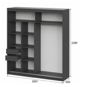 Шкаф-купе ШКП-3 2000 мм графит (СВ) в Нягани - nyagan.mebel-e96.ru