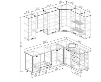 Угловой кухонный гарнитур Антрацит 2200х1600 мм в Нягани - nyagan.mebel-e96.ru