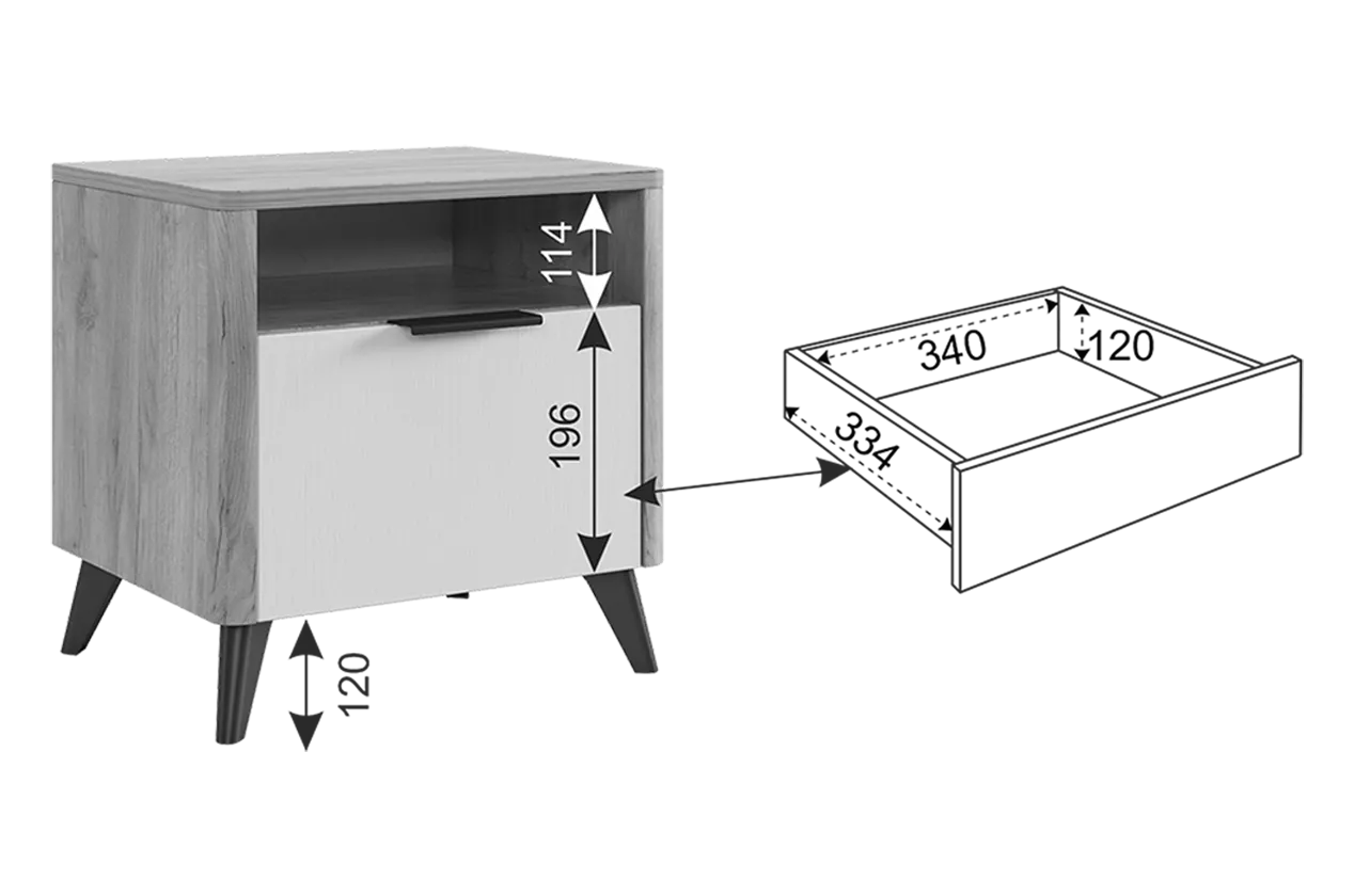 Тумба прикроватная Адам графит (Мебельсон) в Нягани - nyagan.mebel-e96.ru