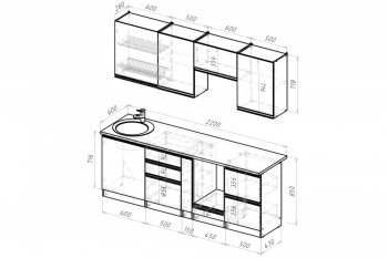 Кухонный гарнитур Амели компакт 2200 мм (Герда) в Нягани - nyagan.mebel-e96.ru