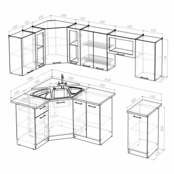 Кухонный гарнитур Арина оптима 1300х2500 мм (Герда) в Нягани - nyagan.mebel-e96.ru