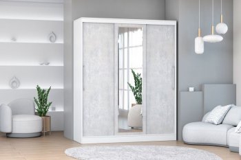 Шкаф-купе 1700 мм 3-х дверный с 1-м зеркалом (арт. 012) белый/цемент (Диал) в Нягани - nyagan.mebel-e96.ru