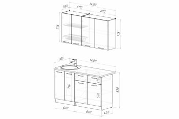 Кухонный гарнитур Асая Медиум 1400 мм (Герда) в Нягани - nyagan.mebel-e96.ru