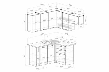 Кухонный гарнитур Асая мега прайм 1600х1700 мм (Герда) в Нягани - nyagan.mebel-e96.ru