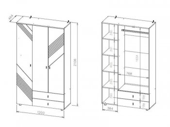 Шкаф 1200 мм трехстворчатый (с ящиками) Байкал (СВ) в Нягани - nyagan.mebel-e96.ru