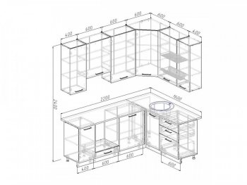 Угловой кухонный гарнитур Дели 2200х1600 мм в Нягани - nyagan.mebel-e96.ru