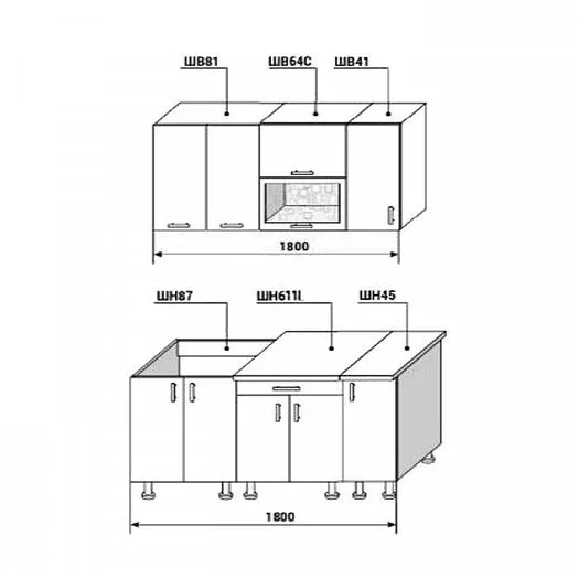 Кухонный гарнитур Диана-4У Лофт 1800 мм в Нягани - nyagan.mebel-e96.ru