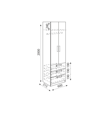 Шкаф 600 мм с ящиками Дуглас М04 (Риннер) в Нягани - nyagan.mebel-e96.ru