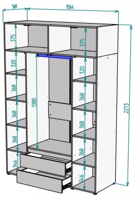 Шкаф 1564 мм Erik H328 + Антресоль HA4 (Графит) в Нягани - nyagan.mebel-e96.ru