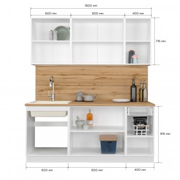 КУхонный гарнитур Эстетик 1800 мм белый (Сурская) в Нягани - nyagan.mebel-e96.ru