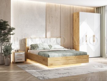 Кровать парящая Ирис крафт/белый с подсветкой (Миф) в Нягани - nyagan.mebel-e96.ru