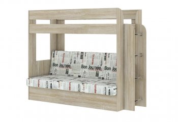 Кровать 2-х ярусная с диваном Карамель 75 сонома/газета в Нягани - nyagan.mebel-e96.ru