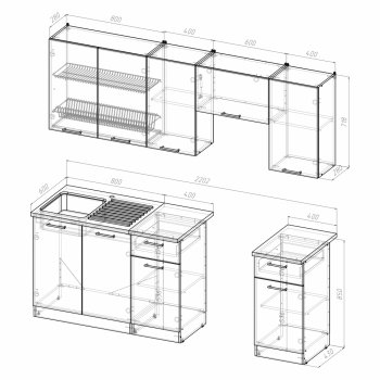 Кухонный гарнитур Кира компакт 2200 мм (Герда) в Нягани - nyagan.mebel-e96.ru