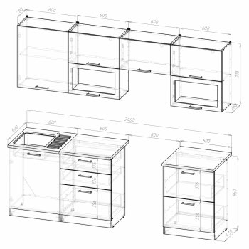 Кухонный гарнитур Кира базис 2400 мм (Герда) в Нягани - nyagan.mebel-e96.ru