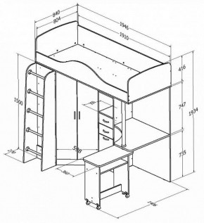 Кровать-чердак Теремок-1 Дуб молочный/Голубой в Нягани - nyagan.mebel-e96.ru