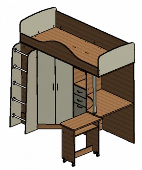 Кровать-чердак Теремок-1 Дуб молочный/Голубой в Нягани - nyagan.mebel-e96.ru