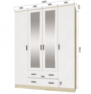 Шкаф 1600 мм Лагуна с антресолью делано/белый (Текс) в Нягани - nyagan.mebel-e96.ru
