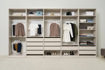 Гардеробная/шкаф 4000 мм Ларго №1 открытая Кашемир (Миф) в Нягани - nyagan.mebel-e96.ru