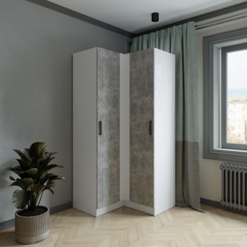 Шкаф угловой Ларс (угол прямой), Белый/Ателье светлое (Микон) в Нягани - nyagan.mebel-e96.ru