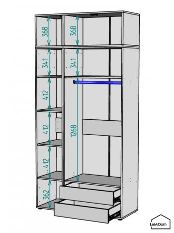 Шкаф с антресолью 1200 мм Linnea MHR-3A-2 2450х1200х510 (ДВ-М 11.1.25) в Нягани - nyagan.mebel-e96.ru