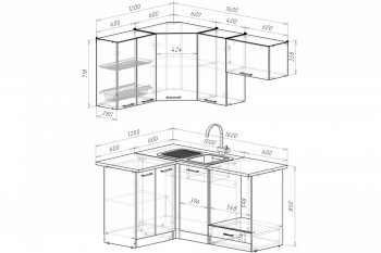 Кухонный гарнитур Лотос мега прайм 1200х1600 мм (Герда) в Нягани - nyagan.mebel-e96.ru