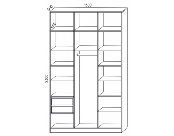 Шкаф распашной 1500 мм М6-3.3 Б+П+Б 150 + ящики + антресоль (М6) в Нягани - nyagan.mebel-e96.ru