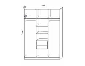 Шкаф распашной 1500 мм М6-3.4 П+Б+П 150 + ящики  (М6) в Нягани - nyagan.mebel-e96.ru