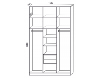 Шкаф распашной 1500 мм М6-3.4 П+Б+П 150 + антресоль + ящики (М6) в Нягани - nyagan.mebel-e96.ru
