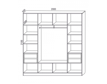 Шкаф распашной 2000 мм  М6-4.2 Б+П+Б 200+4 ящика (М6) в Нягани - nyagan.mebel-e96.ru