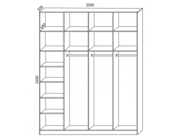 Шкаф распашной 2000 мм М6-4.6 Б+П+П+П 200 + антресоль (М6) в Нягани - nyagan.mebel-e96.ru