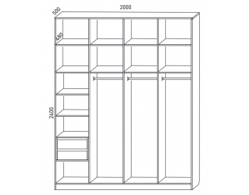 Шкаф распашной 2000 мм М6-4.6 Б+П+П+П 200 + антресоль + ящики (М6) в Нягани - nyagan.mebel-e96.ru