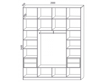 Шкаф распашной 2000 мм М6-4.2 Б+П+Б 200 + антресоль + 4 ящика (М6) в Нягани - nyagan.mebel-e96.ru