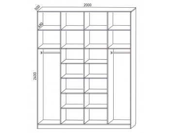 Шкаф распашной 2000 мм М6-4.3 П+Б+Б+П + антресоль (М6) в Нягани - nyagan.mebel-e96.ru