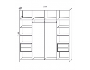 Шкаф распашной 2000 мм М6-4.2 П+Б+П 200 + 4 ящика (М6) в Нягани - nyagan.mebel-e96.ru