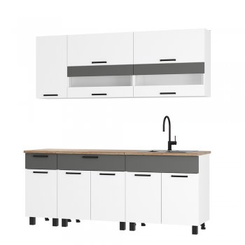 Кухонный гарнитур Монтана 2000 мм белый/графит (БТС) в Нягани - nyagan.mebel-e96.ru