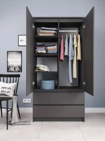 Шкаф 900 мм с антресолью Мори 900.2 графит (ДСВ) в Нягани - nyagan.mebel-e96.ru