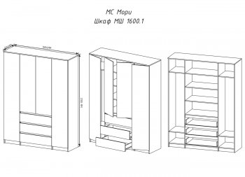 Шкаф распашной Мори 1600 мм (ДСВ) в Нягани - nyagan.mebel-e96.ru