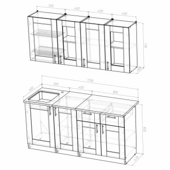 Кухонный гарнитур Ника демо 1700 мм (Герда) в Нягани - nyagan.mebel-e96.ru