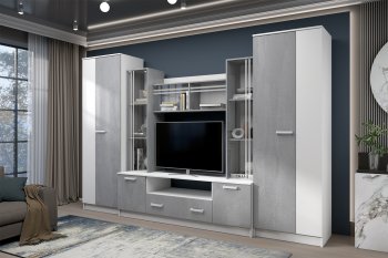 Стенка Николь-2 белый/бетонный камень(Зарон) в Нягани - nyagan.mebel-e96.ru