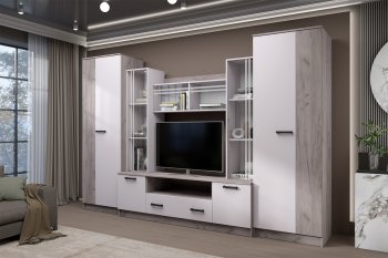 Стенка Николь-2 крафт серый/кашемир (Зарон) в Нягани - nyagan.mebel-e96.ru