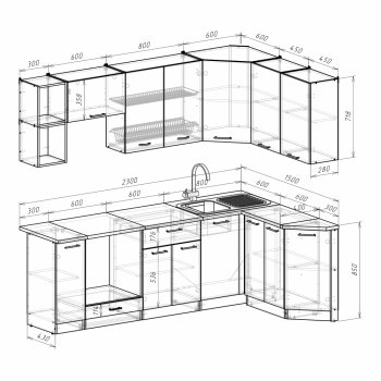 Кухонный гарнитур Ольга прайм 5 2300х1500 мм (Герда) в Нягани - nyagan.mebel-e96.ru