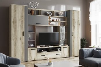 Гостиная Оскар-18-2 дуб делано/графит (Текс) в Нягани - nyagan.mebel-e96.ru