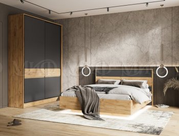 Кровать парящая Роджина с подсветкой, крафт/графит (Миф) в Нягани - nyagan.mebel-e96.ru