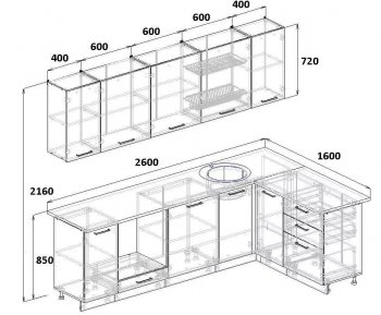Угловой кухонный гарнитур Элеганция 2600*1600 мм Sanvut в Нягани - nyagan.mebel-e96.ru