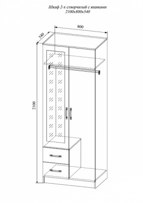 Шкаф 2-х створчатый с зеркалом Софи СШК 800.3 (ДСВ) в Нягани - nyagan.mebel-e96.ru