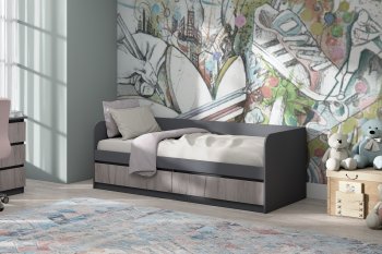 Кровать Соната 900 графит/крафт серый (Зарон) в Нягани - nyagan.mebel-e96.ru