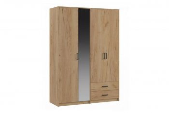 Шкаф 1500 мм  4-х ств. с зеркалом 2 ящ. SVETLANA LOFT, дуб золотой (Генезис) в Нягани - nyagan.mebel-e96.ru