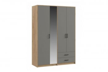 Шкаф 1500 мм  4-х ств. с зеркалом 2 ящ. SVETLANA LOFT, Дуб золотой/Серый (Генезис) в Нягани - nyagan.mebel-e96.ru