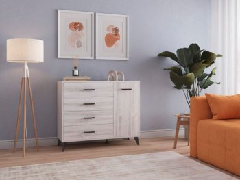 Комод-Тумба (1дв,4ящ) SVETLANA LOFT, сосна белая (Генезис) в Нягани - nyagan.mebel-e96.ru